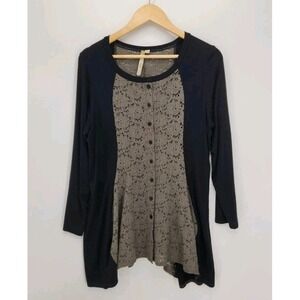 Comfy USA SharkBite Button Tunic Top Jersey Knit Floral Crochet Grunge Medium